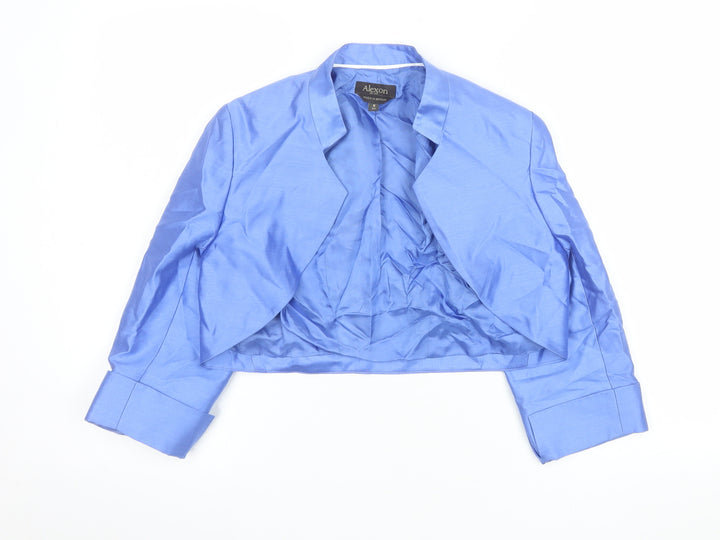 Alexon Women's Blue Silk Wool Cropped Suit Jacket Size 8
