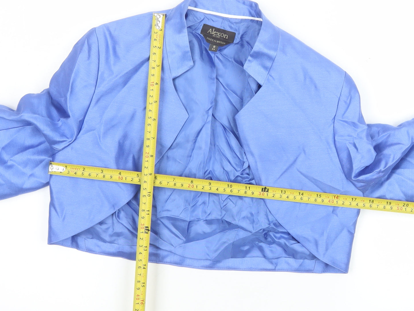 Alexon Women's Blue Silk Wool Cropped Suit Jacket Size 8