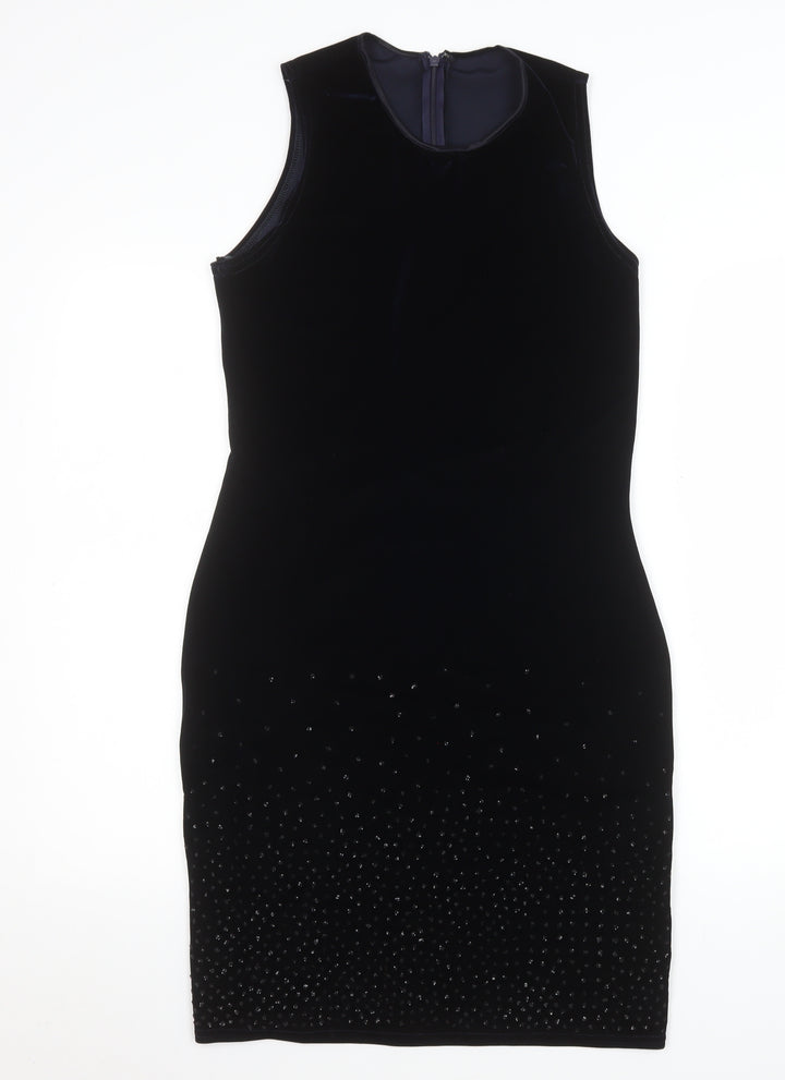 Wallis Women’s Black Velvet Beaded Bodycon Dress Size 12