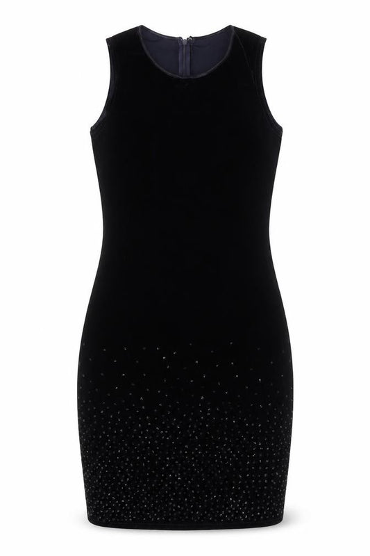 Front view of Wallis Women’s Black Velvet Beaded Bodycon Dress, size UK 12