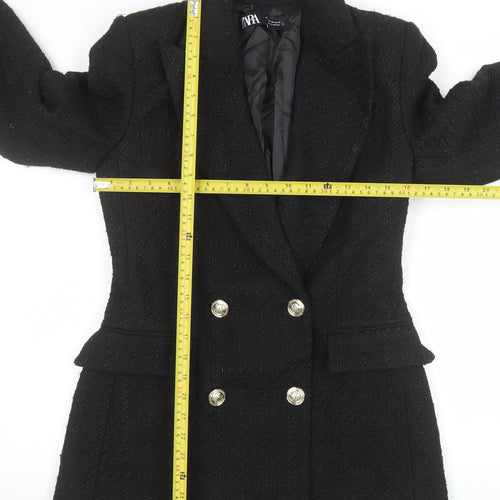 Zara Women Black Tweed Double-Breasted Blazer XS