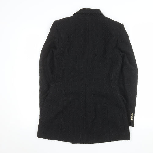 Zara Women Black Tweed Double-Breasted Blazer XS