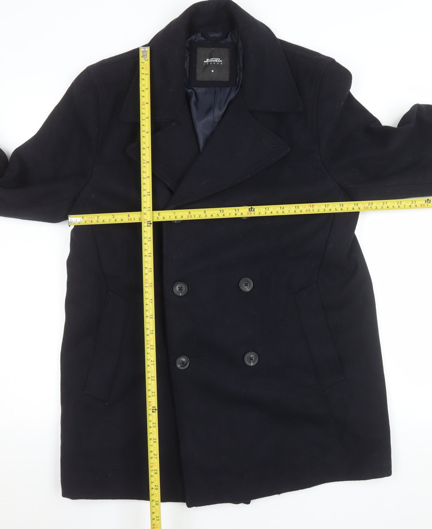 Burton Menswear London Men's Black Wool Pea Coat M Regular