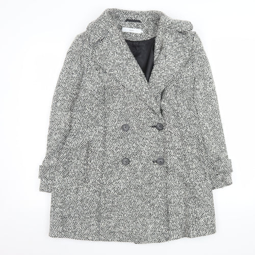 John Lewis Women's Grey Herringbone Wool Blend Pea Coat Size 12