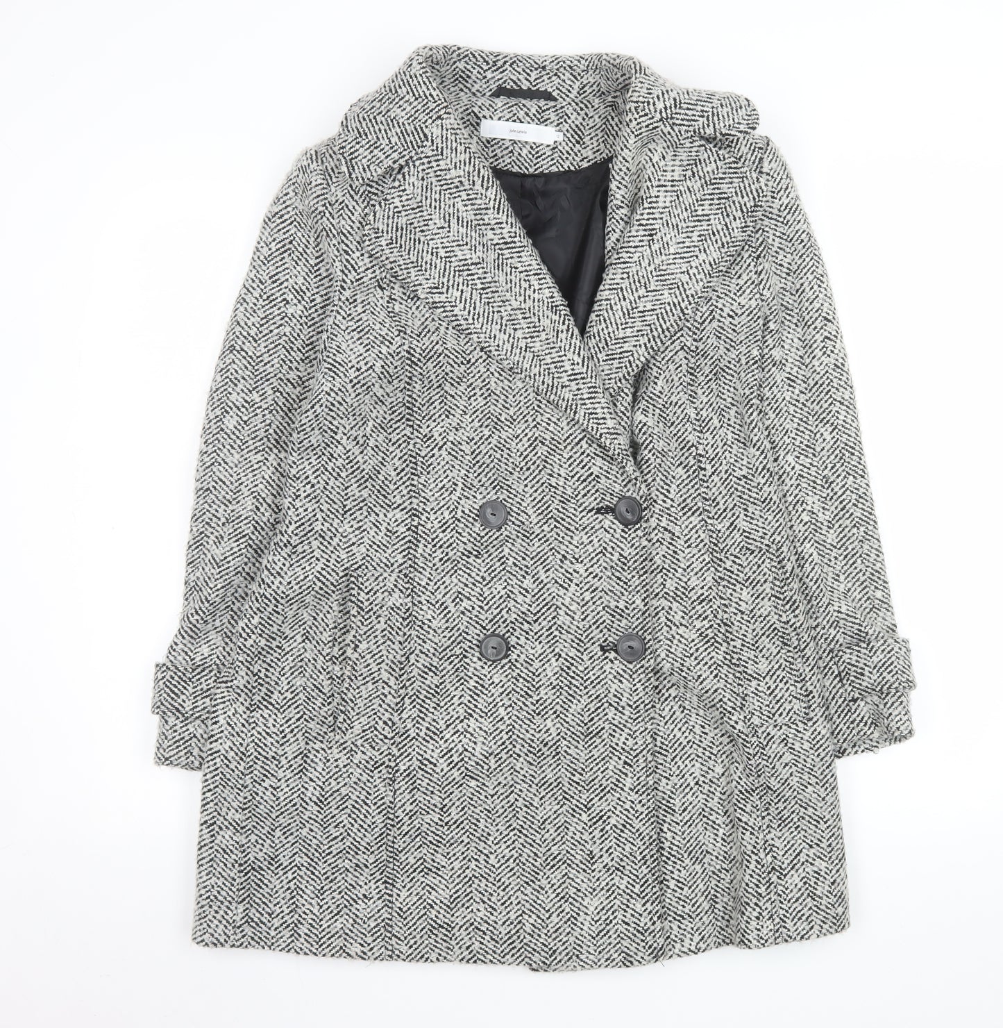 John Lewis Women's Grey Herringbone Wool Blend Pea Coat Size 12