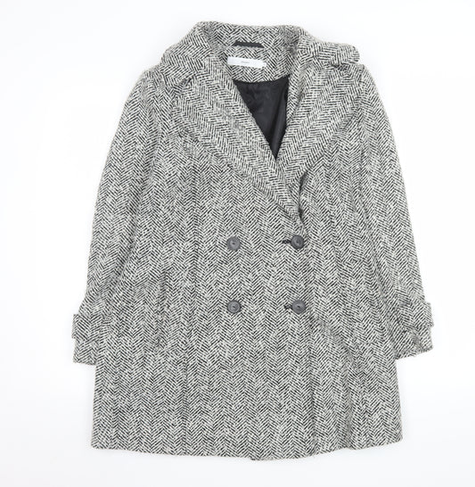 John Lewis Women's Grey Herringbone Wool Blend Pea Coat Size 12