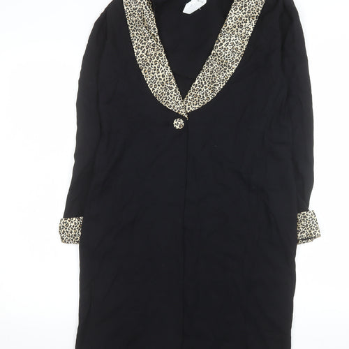 Petite Perceptions Women’s Black Leopard Trim Long Coat Size 8