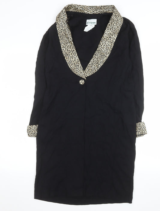 Petite Perceptions Women’s Black Leopard Trim Long Coat Size 8
