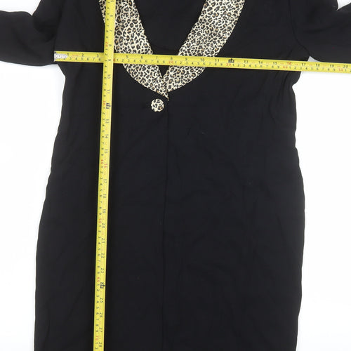 Petite Perceptions Women’s Black Leopard Trim Long Coat Size 8