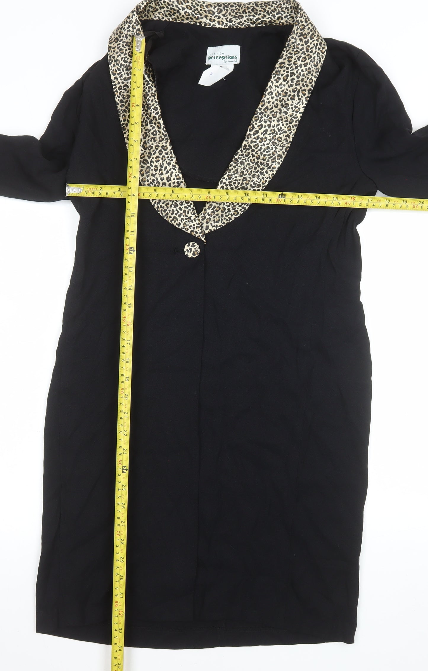 Petite Perceptions Women’s Black Leopard Trim Long Coat Size 8
