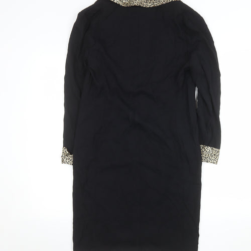 Petite Perceptions Women’s Black Leopard Trim Long Coat Size 8