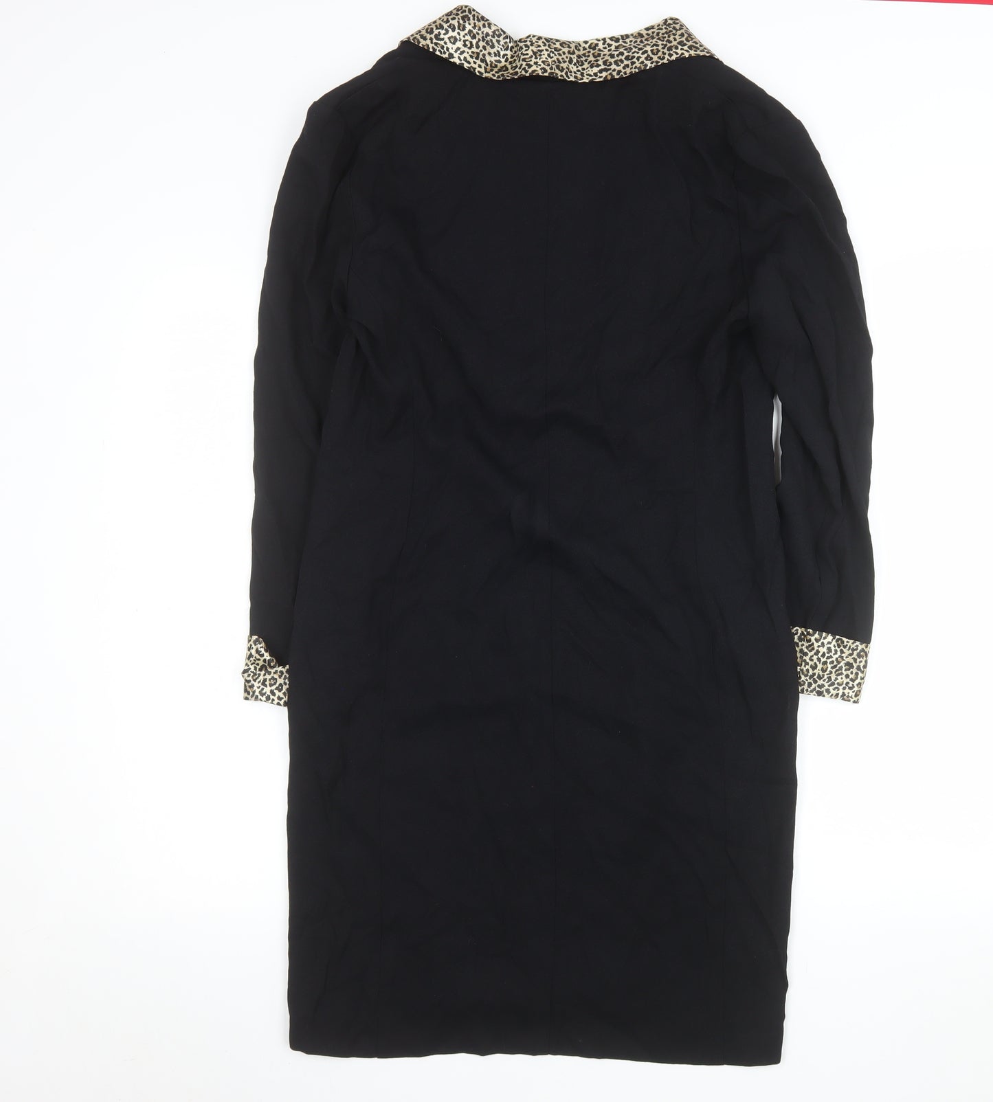 Petite Perceptions Women’s Black Leopard Trim Long Coat Size 8