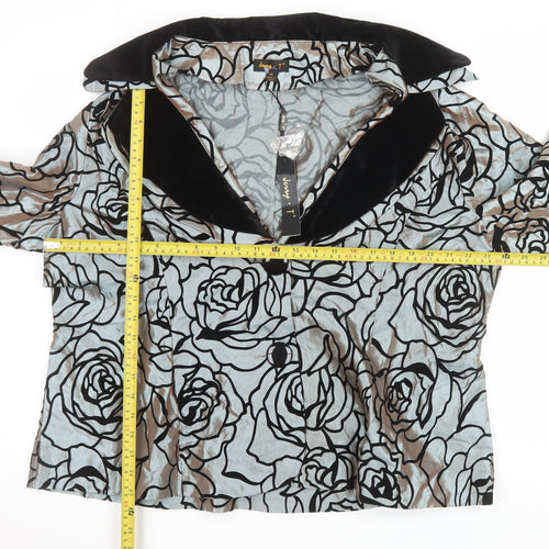 Jenny T Women Grey Floral Velvet Collar Shawl Lapel Blazer XL