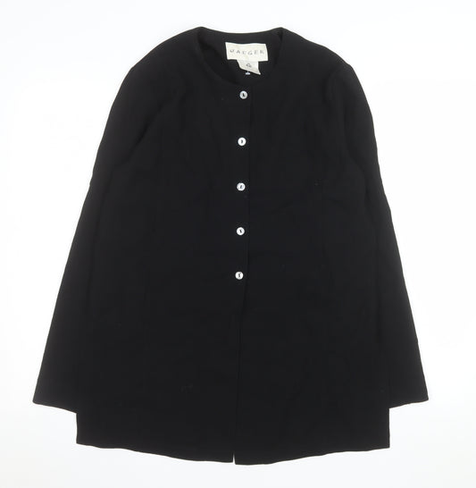 Jaeger Womens Black Wool Mid-Length Overcoat UK 10 Classic Style