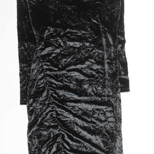 Next Women’s Black Velvet Bodycon Ruched Dress Size 12