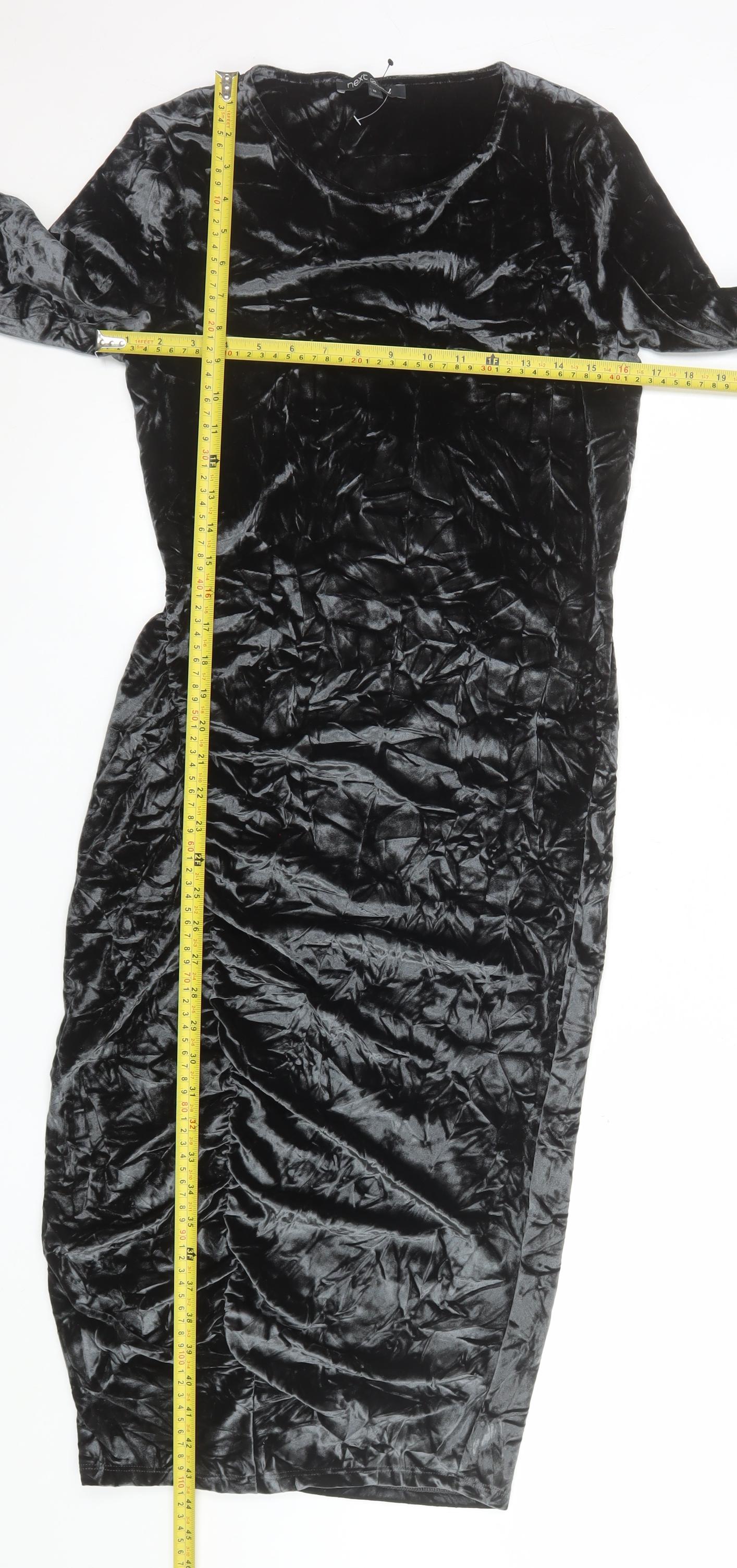 Next Women’s Black Velvet Bodycon Ruched Dress Size 12