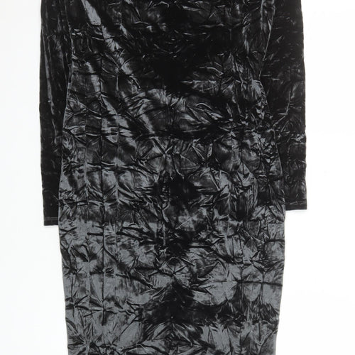 Next Women’s Black Velvet Bodycon Ruched Dress Size 12