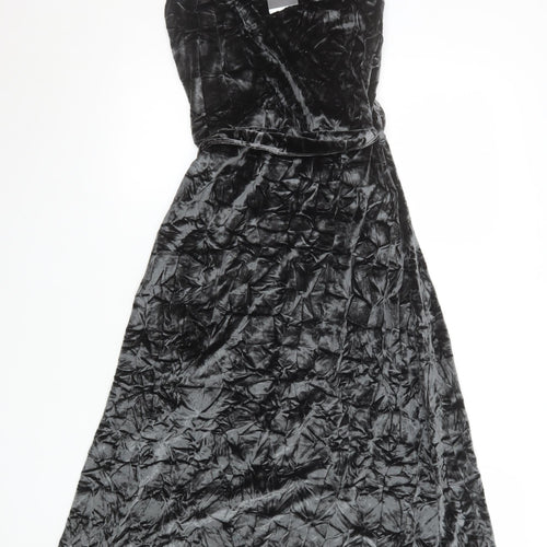 Next Women's Black Velvet Sleeveless A-Line Midi Dress Size 10