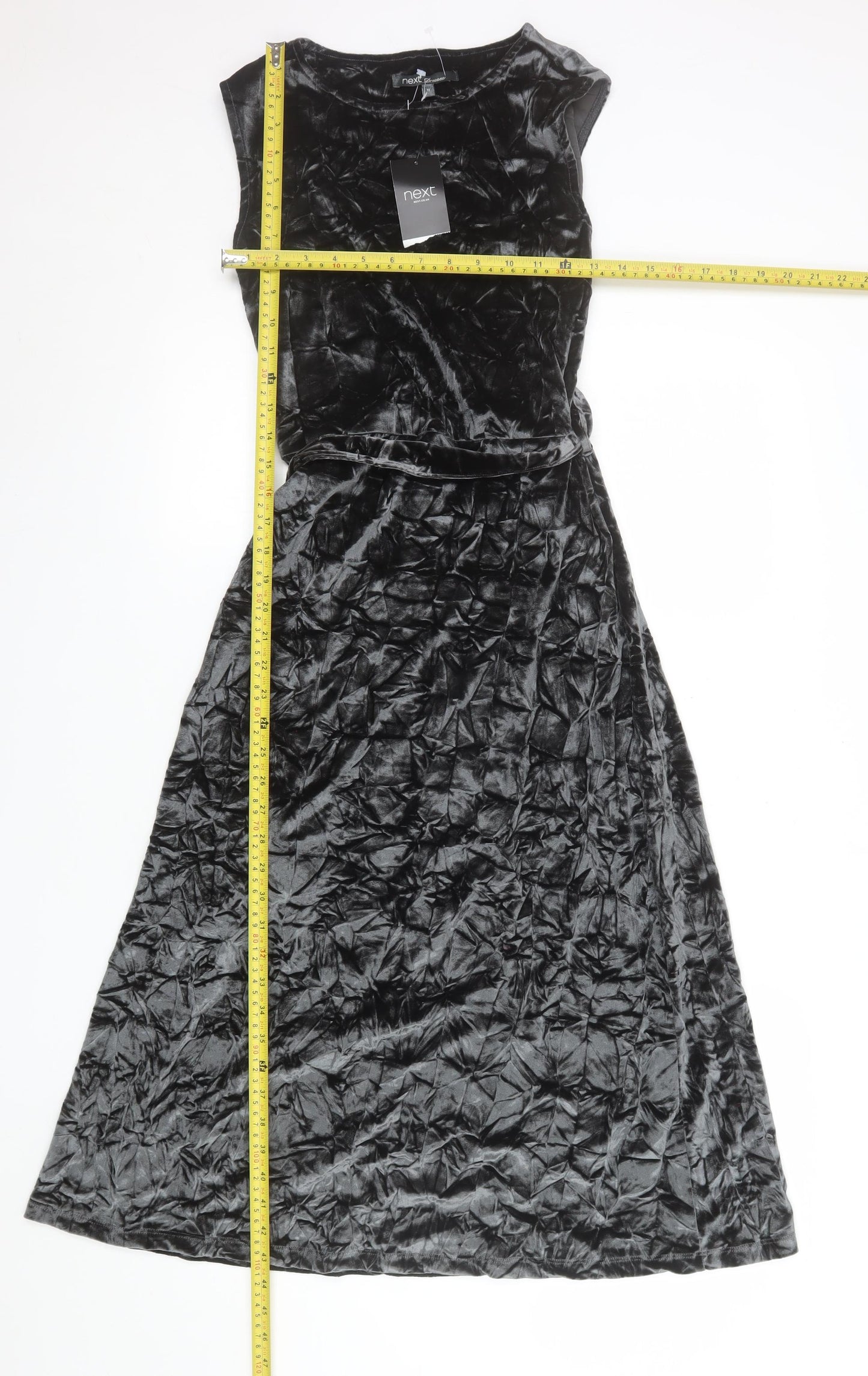 Next Women's Black Velvet Sleeveless A-Line Midi Dress Size 10