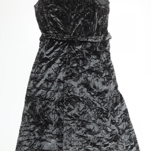 Next Women's Black Velvet Sleeveless A-Line Midi Dress Size 10