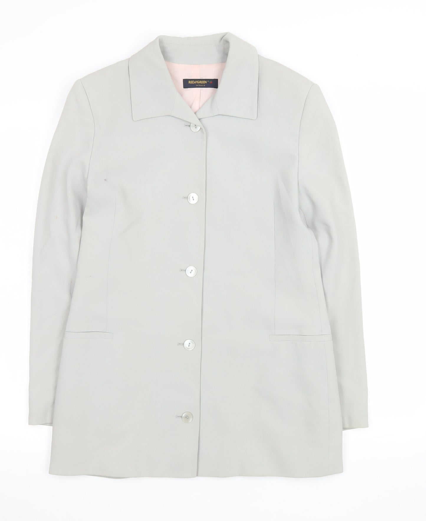 Red/Green Women Grey Single-Breasted Blazer Size 8 Wool Blend