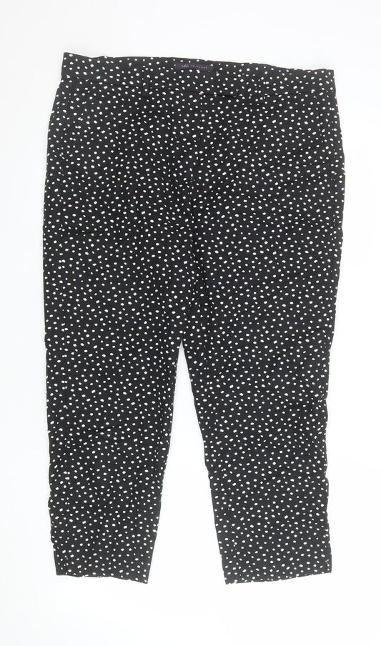 Marks and Spencer Women Black Polka Dot Cropped Cotton Trousers Size 16