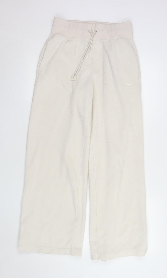 Nike Women Beige Fleece Wide-Leg Sweatpants Size S