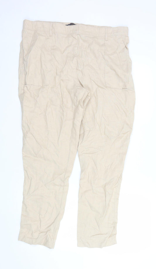 Marks and Spencer Women’s Beige Linen Chino Trousers Size 16 Regular