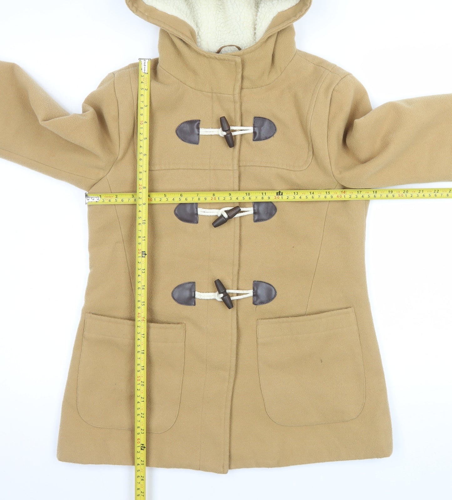 Atmosphere Women Beige Hooded Toggle Duffle Coat Size 8