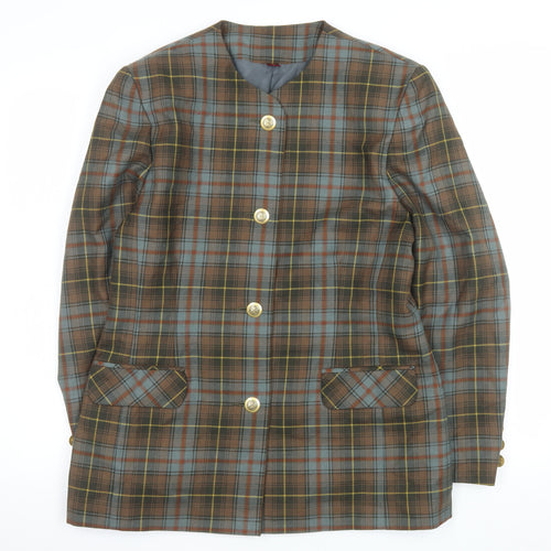Pitlochry Women Brown Checked Wool Blazer Size 14 Classic Tweed Jacket