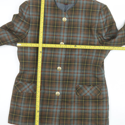 Pitlochry Women Brown Checked Wool Blazer Size 14 Classic Tweed Jacket