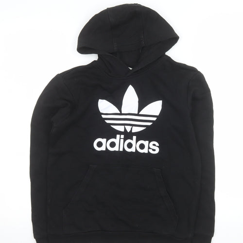 Adidas Boys Black 11-12 Years Pullover Hoodie with Logo Print