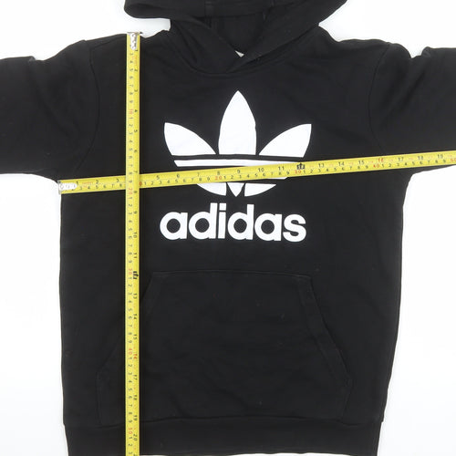 Adidas Boys Black 11-12 Years Pullover Hoodie with Logo Print