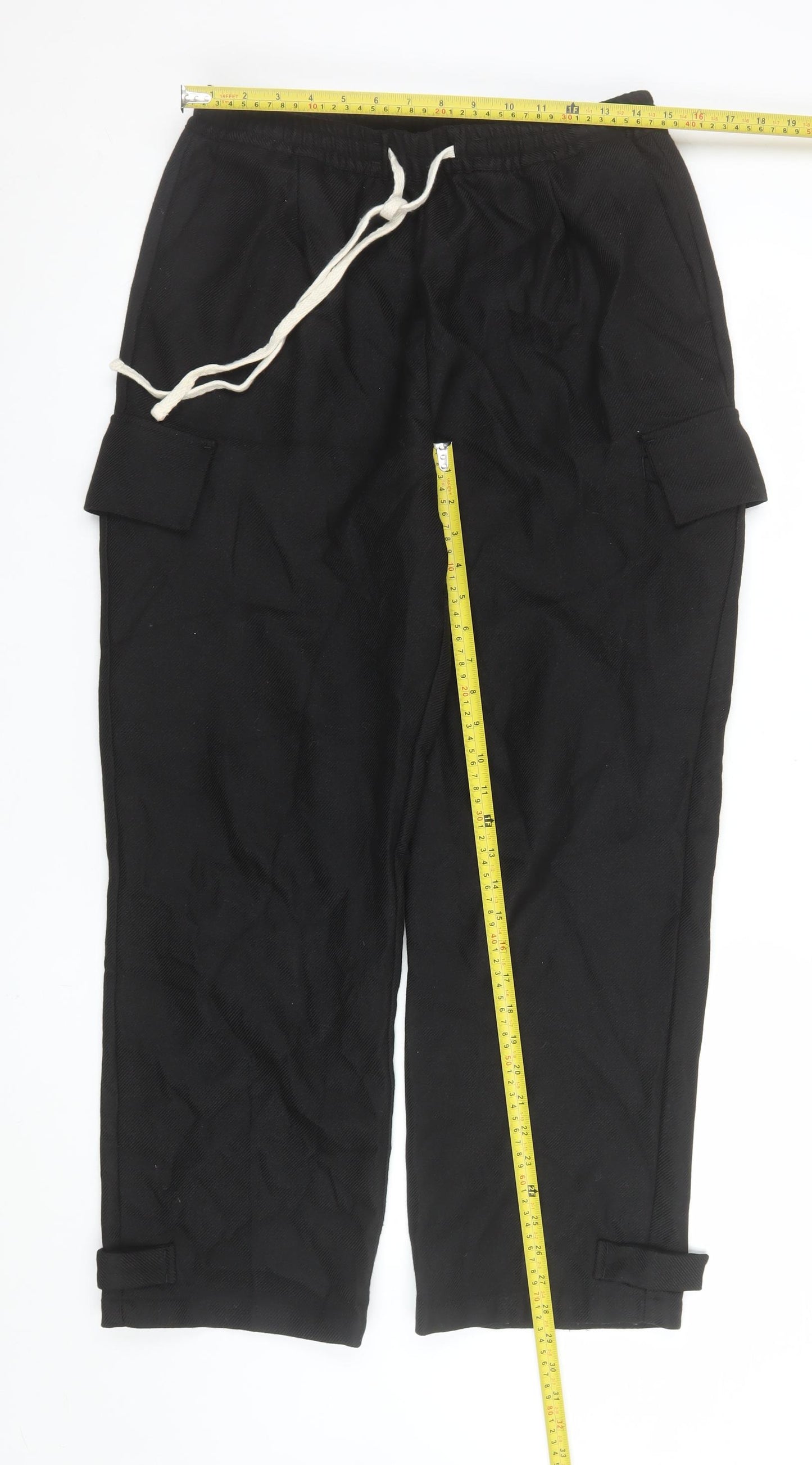 The Couture Club Women's Black Cargo Trousers S Elastic Waist Twill