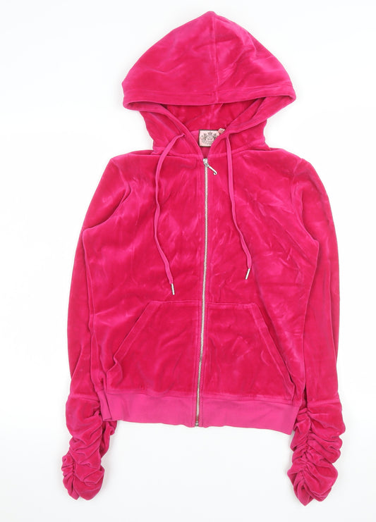 Juicy Couture Women’s Pink Velour Hooded Zip Jacket Size L