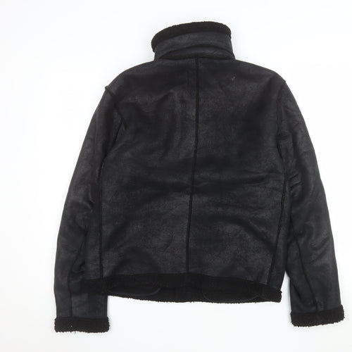 ASOS Womens Black Biker Jacket Size M Faux Shearling Lined Winter Coat