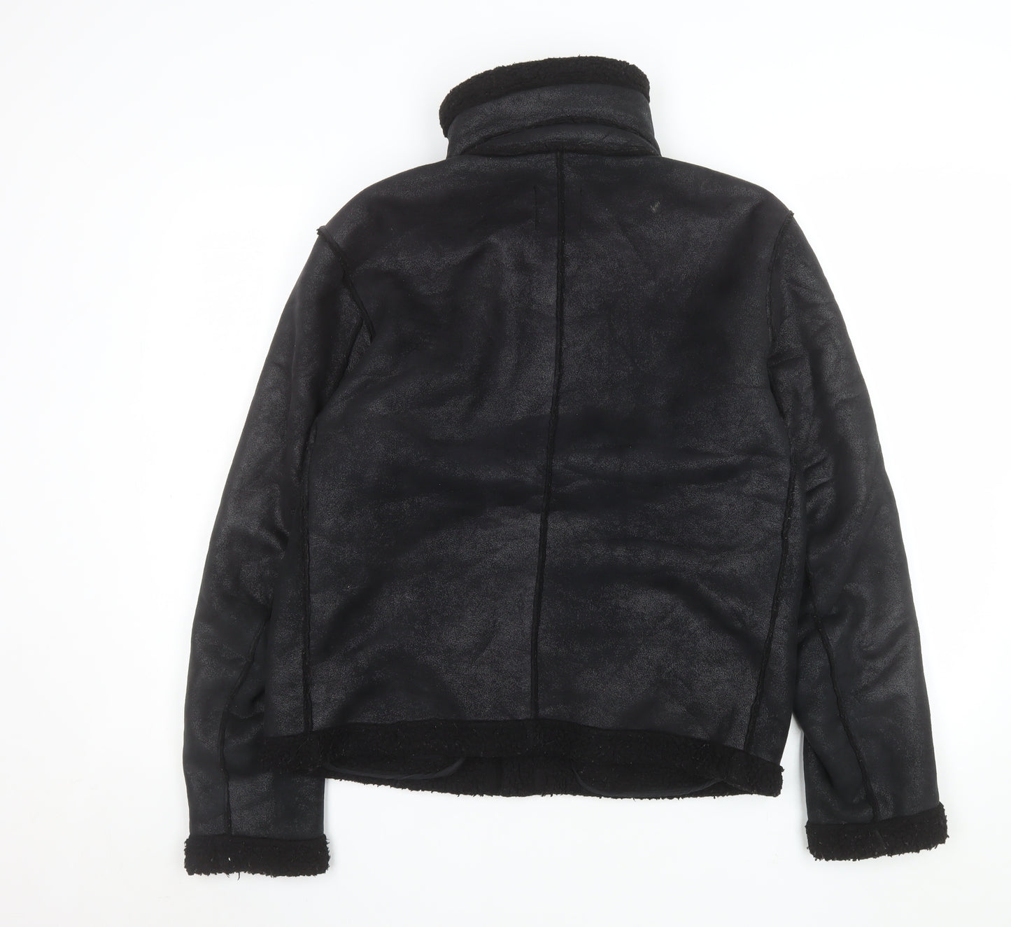 ASOS Womens Black Biker Jacket Size M Faux Shearling Lined Winter Coat