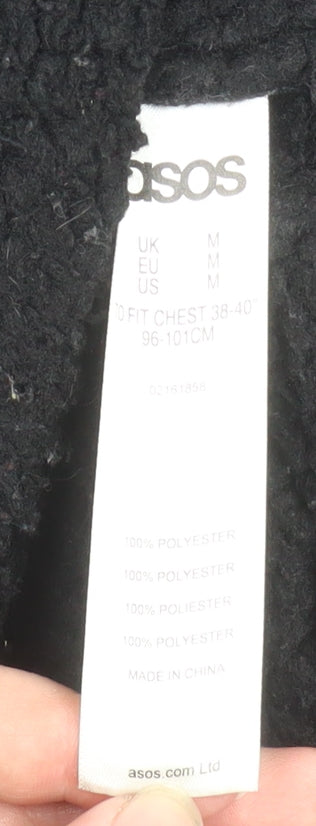 ASOS Womens Black Biker Jacket Size M Faux Shearling Lined Winter Coat