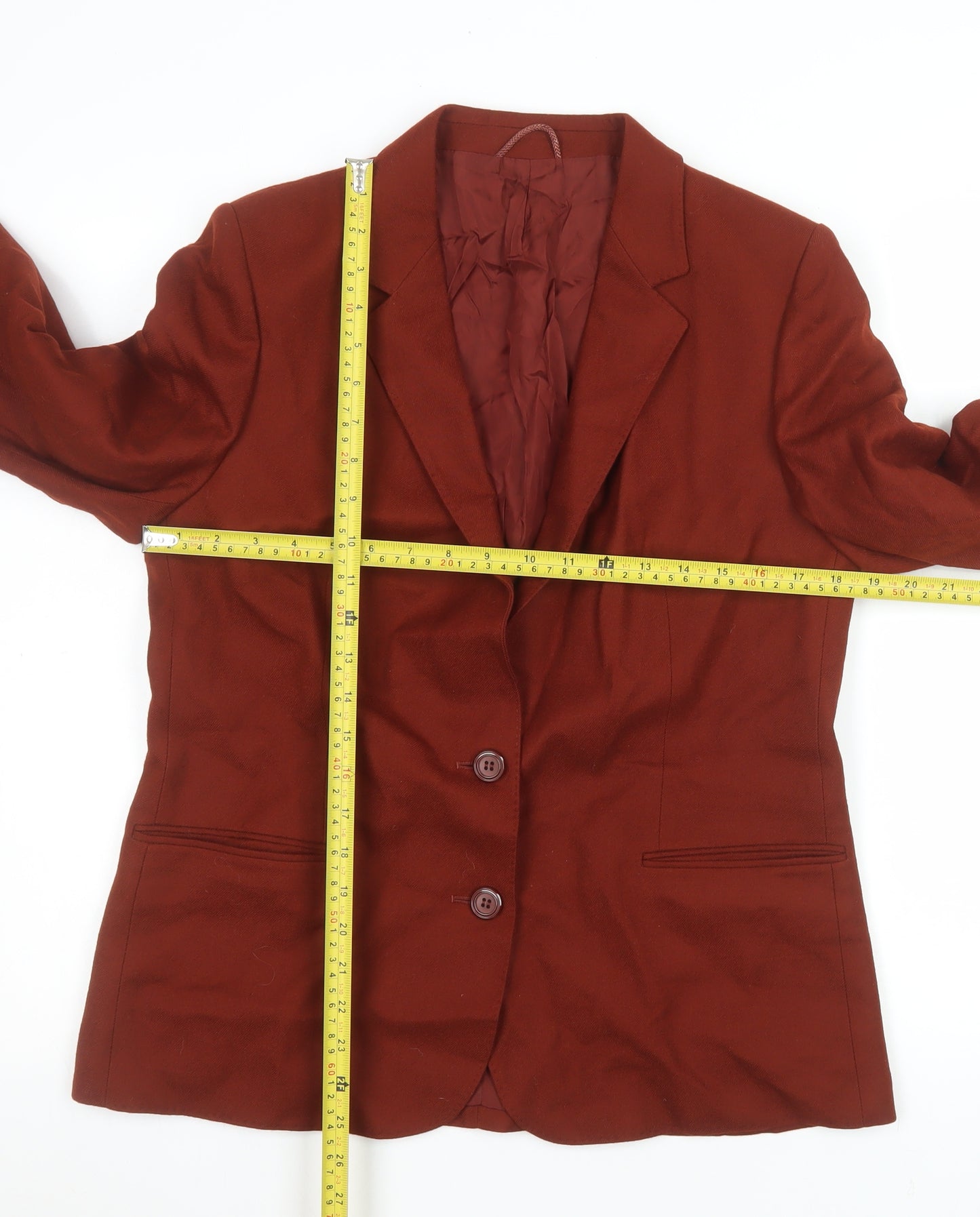 Marks and Spencer Women Red Wool Blazer Size 16 Classic Single-Breasted Jacket