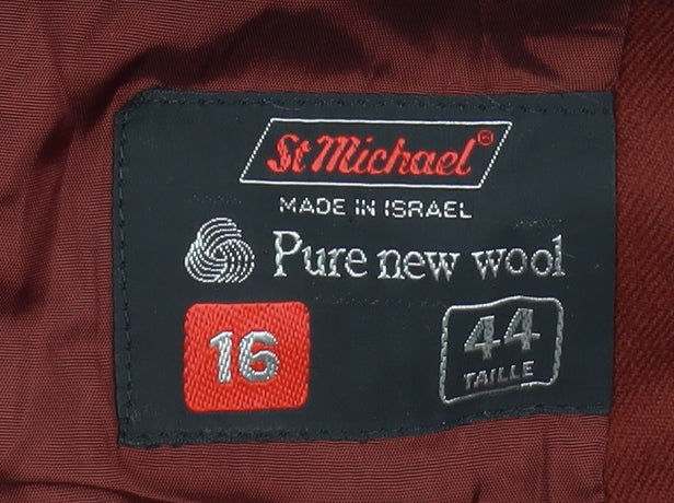 Marks and Spencer Women Red Wool Blazer Size 16 Classic Single-Breasted Jacket