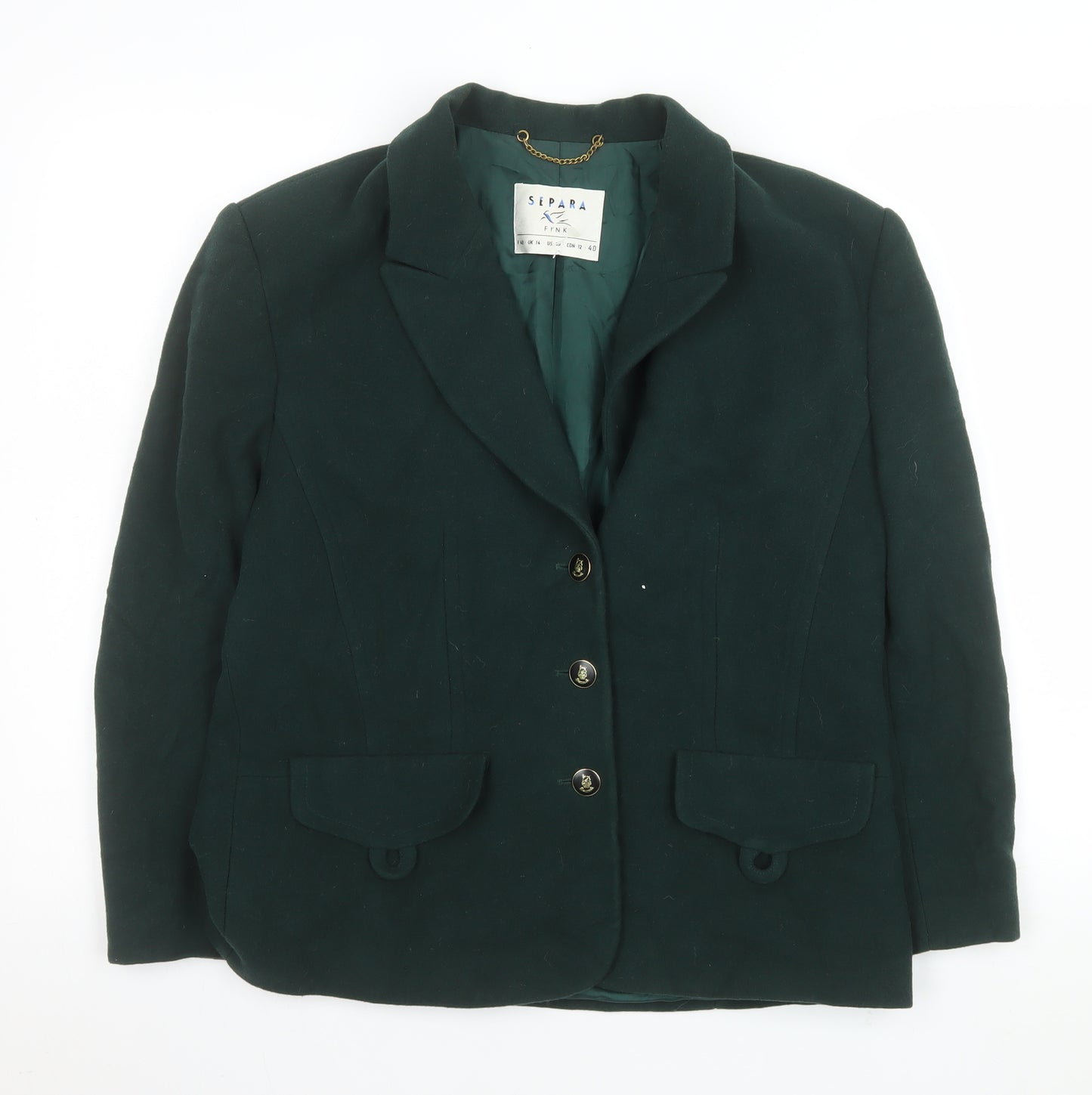 Separa Fink Women's Green Wool Single-Breasted Suit Jacket UK 14