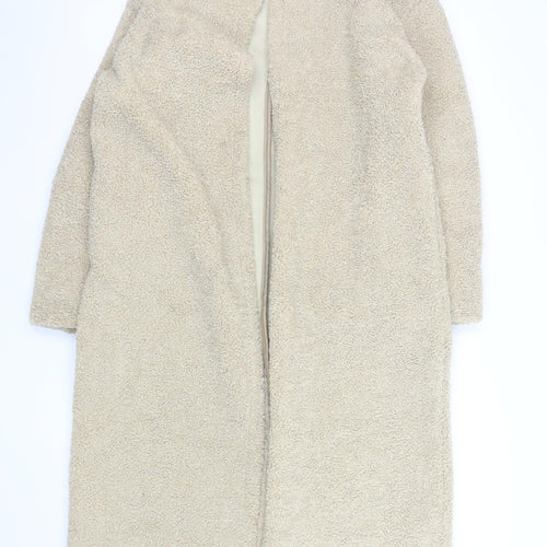 KLEY Women’s Beige Long Teddy Overcoat Size M Lined Fleece Coat