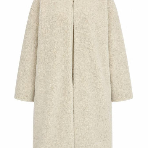 KLEY Women’s Beige Long Teddy Overcoat Size M Lined Fleece Coat