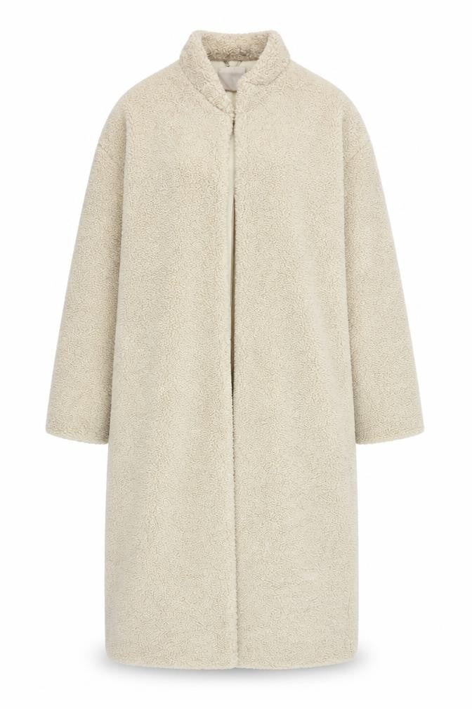 KLEY Women’s Beige Long Teddy Overcoat Size M Lined Fleece Coat