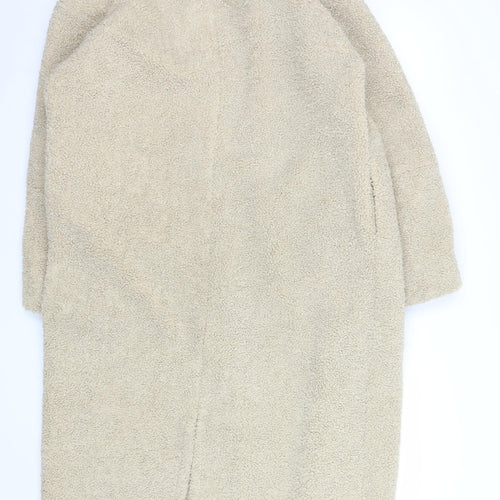 KLEY Women’s Beige Long Teddy Overcoat Size M Lined Fleece Coat