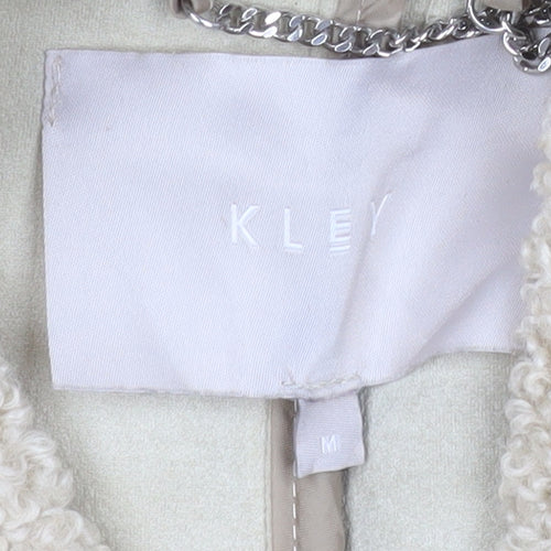 KLEY Women’s Beige Long Teddy Overcoat Size M Lined Fleece Coat
