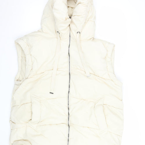 BCBGMAXAZRIA Women's Ivory XL Puffer Hooded Waistcoat Gilet