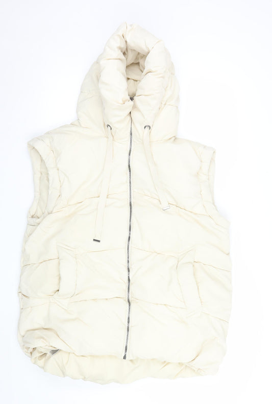 BCBGMAXAZRIA Women's Ivory XL Puffer Hooded Waistcoat Gilet
