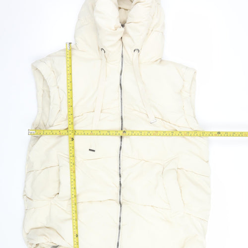 BCBGMAXAZRIA Women's Ivory XL Puffer Hooded Waistcoat Gilet