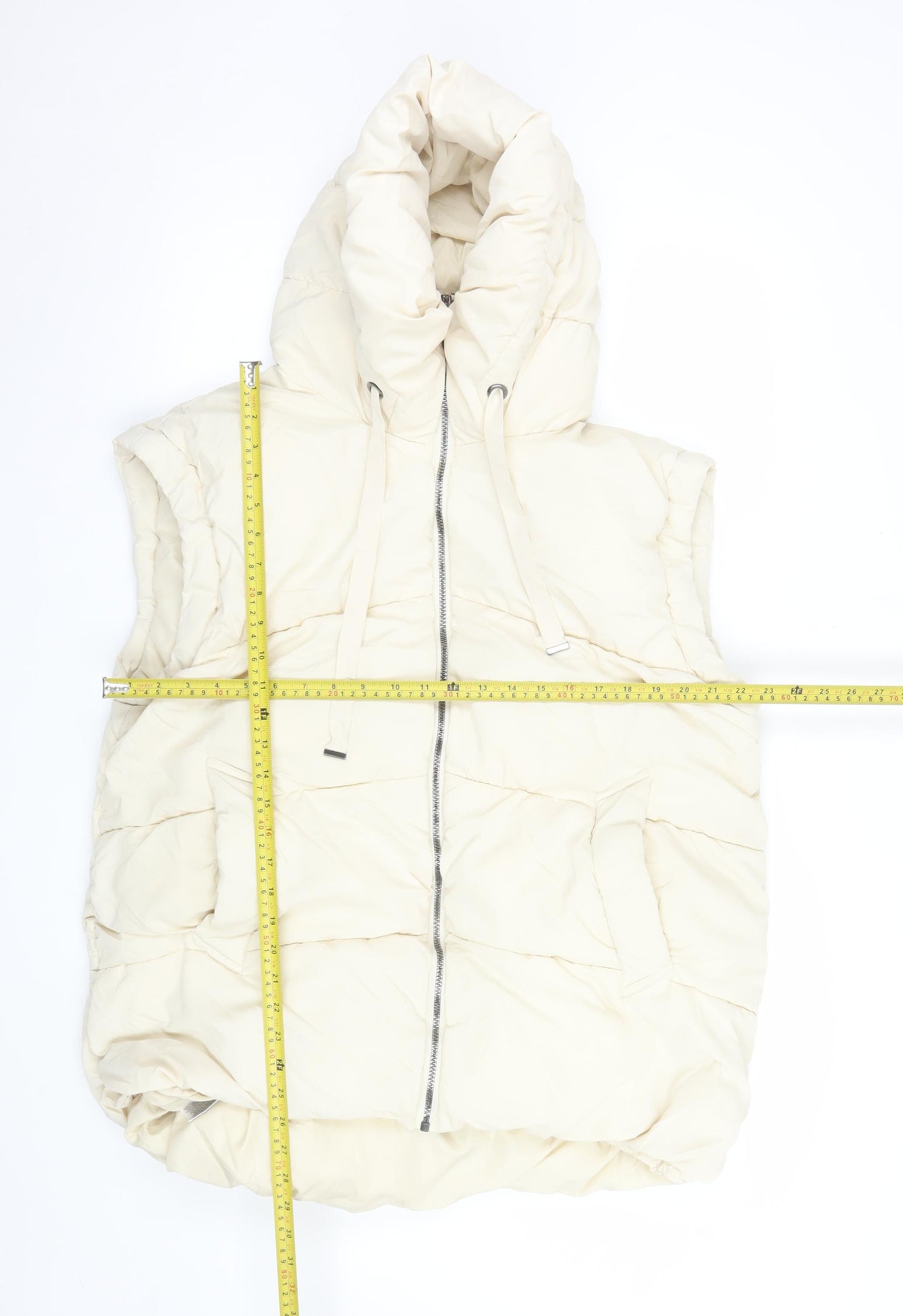 BCBGMAXAZRIA Women's Ivory XL Puffer Hooded Waistcoat Gilet